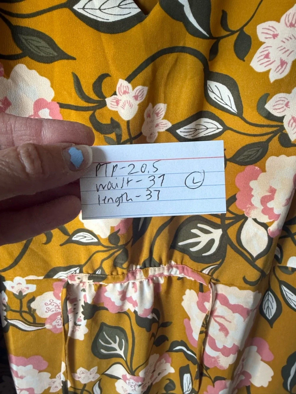 NEW Loft Floral V-Neck Drawstring Dress Yellow Pink Green Print Size L - Picture 9 of 9